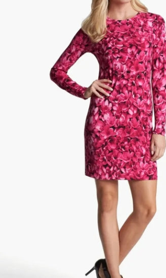 Michael Kors  Women's New Floral Print Ruffle Trim Sheath Dress Tedo Pink Size Medium