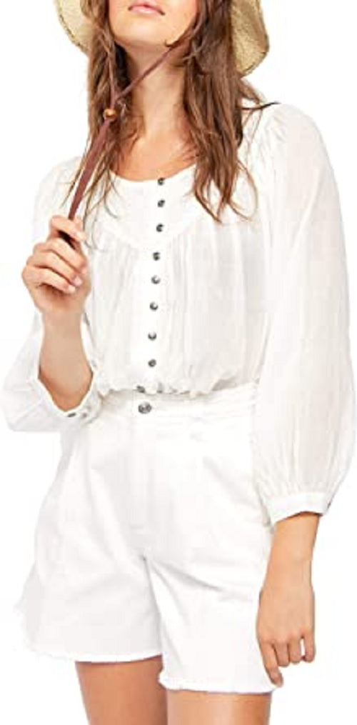 Free People Women's Cool Meadow Cotton Peasant Blouse White Size Small