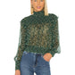 Free People Women's Green Printed Long Sleeve Mandarin Collar Peplum Green Size Small