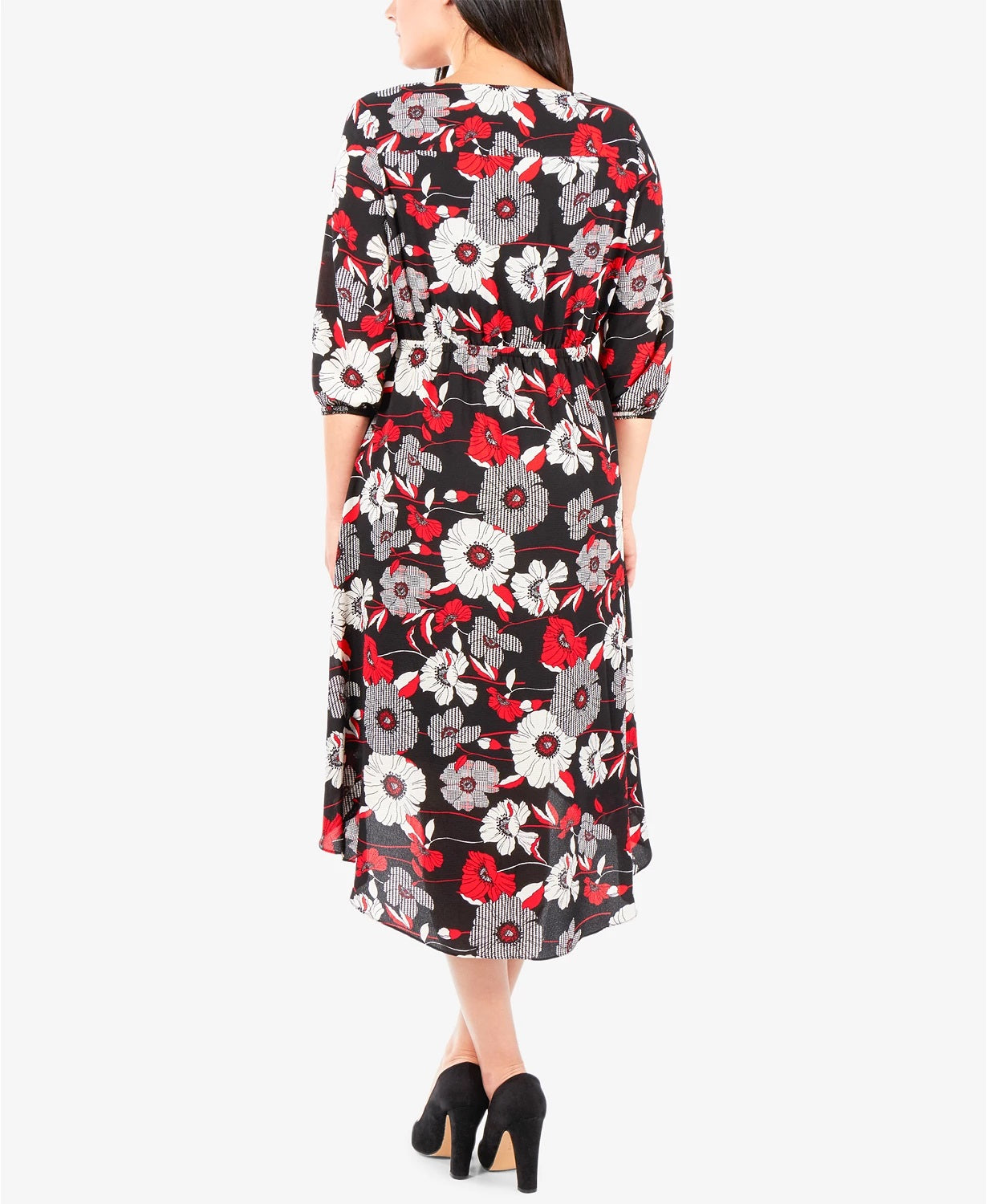 NY Collection Women's Printed HighLow Dress Black Size Petite Small
