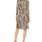 NY Collection Women's Printed Empire-Waist Dress Brown Size Petite Large