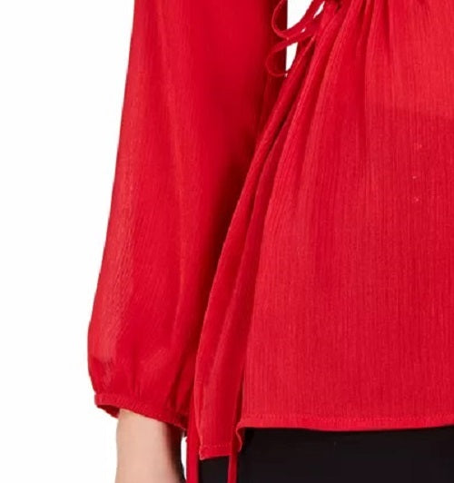 NY Collection Women's Tie-Side Peplum Blouse Mediun Red Size Petite