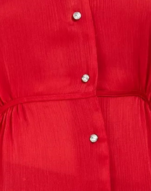 NY Collection Women's Tie-Side Peplum Blouse Mediun Red Size Petite