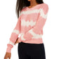 Crave Fame Junior's Tie Dyed Crew Neck Sweater Red Size Medium