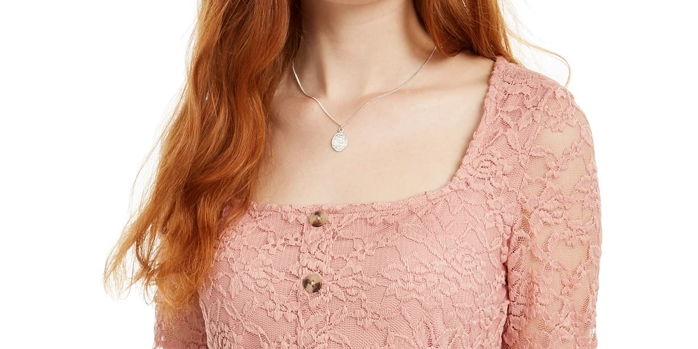 Ultra Flirt Junior's Lace Top Peach Size Medium