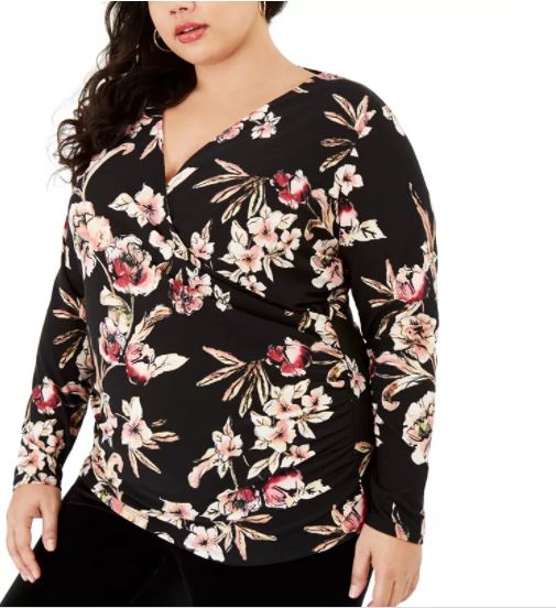 Rachel Roy Women's Plus Stella Ruched Top Black Size 2X