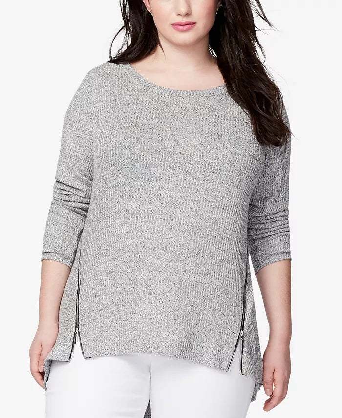 Rachel Roy Women's Plus Zip Hem Top Grey Size 2X