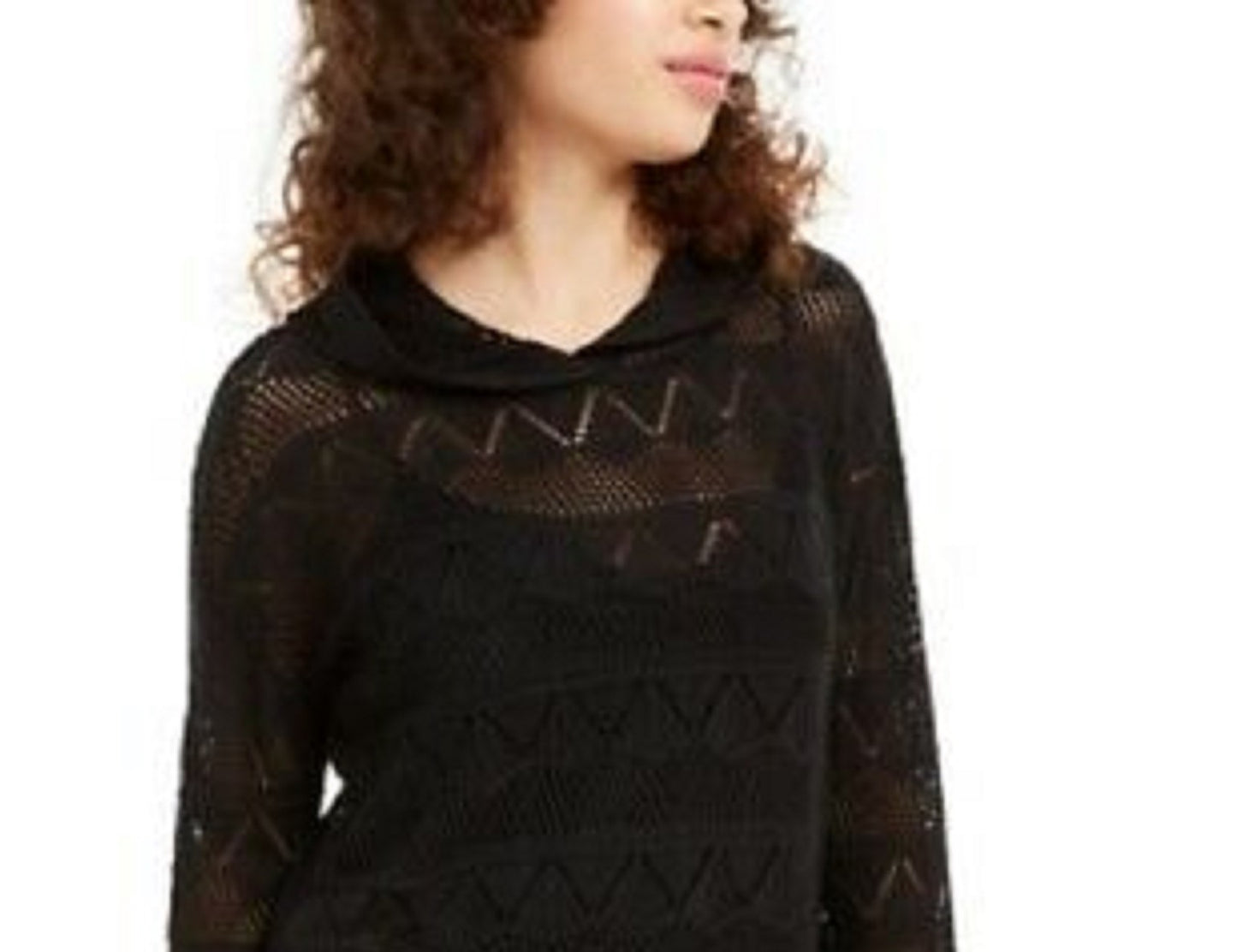 Ultra Flirt Juniors' Pointelle-Knit Hoodie Sweater Black Size Medium