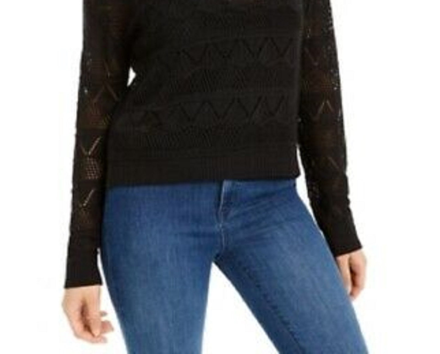 Ultra Flirt Juniors' Pointelle-Knit Hoodie Sweater Black Size Medium