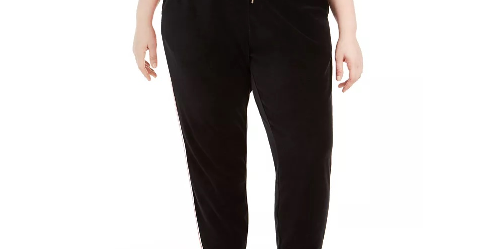 Tommy Hilfiger Sport Women's Plus Track Stripe Velour Jogger Pants Black Size 2X