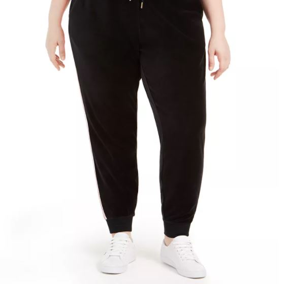 Tommy Hilfiger Sport Women's Plus Track Stripe Velour Jogger Pants Black Size 2X