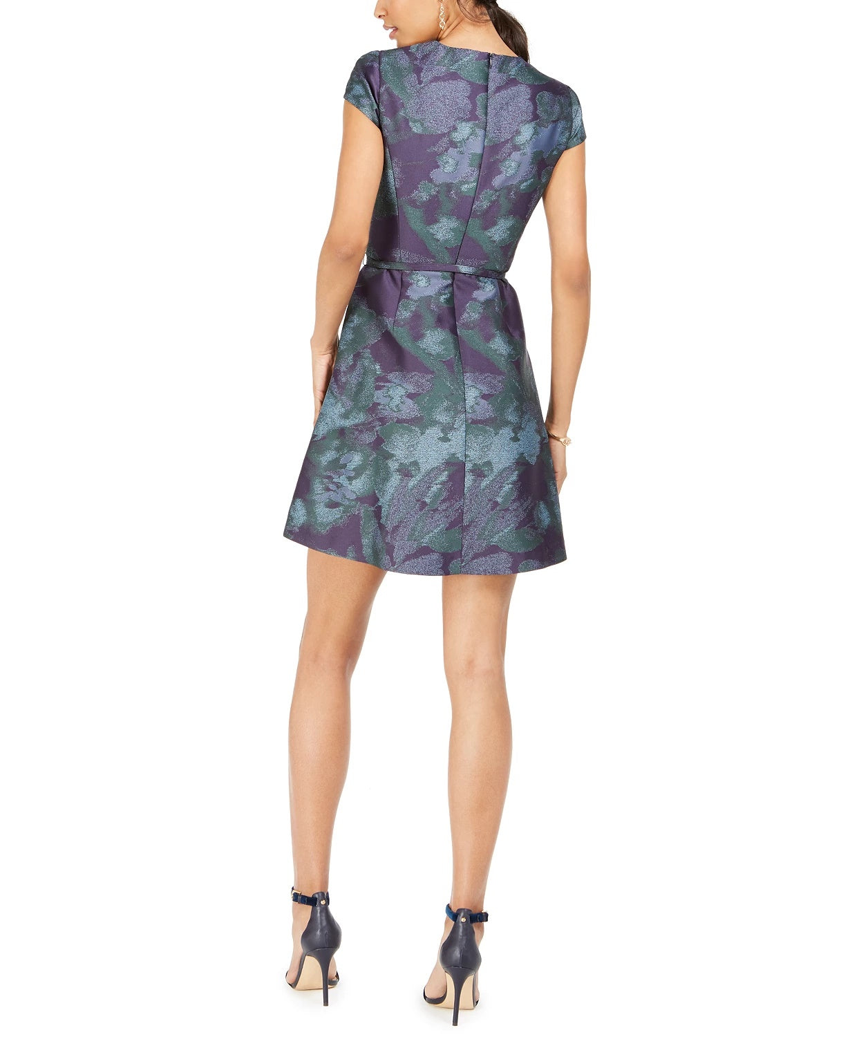 Vince Camuto Women's Belted Floral Print Fit & Flare Dress Blue Size 8