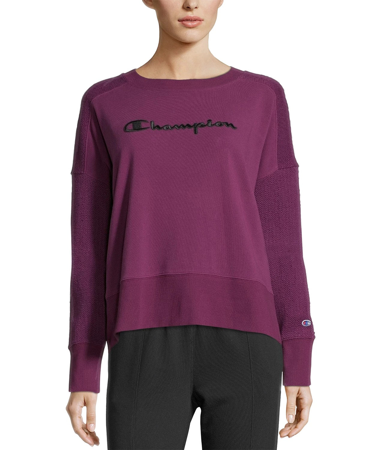 Champion Women's Heritage Cotton Mixed Texture Sweatshirt Purple Size Small