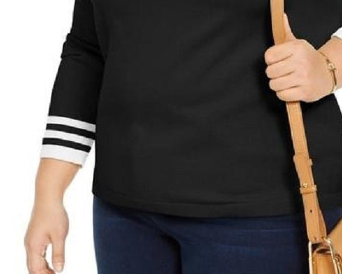 Tommy Hilfiger Women's Plus Size Cotton V-Neck Pullover Sweater Black Size 1X