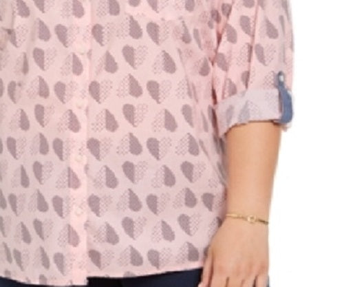 Tommy Hilfiger Women's Plus Size Polka Dot Heart Print Cotton Shirt Pink Size 3X