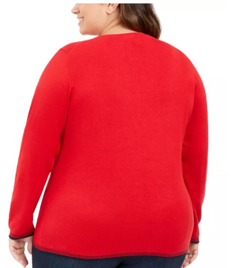 Tommy Hilfiger Women's Plus Cotton Heart Logo Sweater Red Size 2X