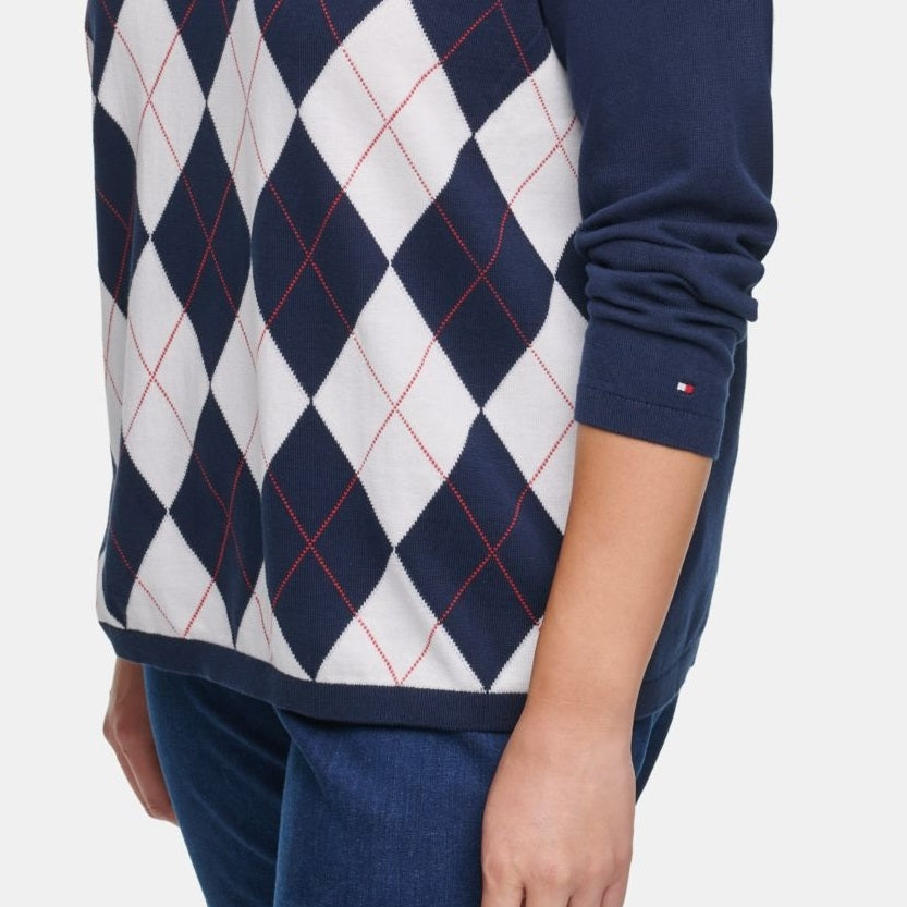 Tommy Hilfiger Women's Plus Size Ivy Cotton Argyle Sweater Blue Size 1X