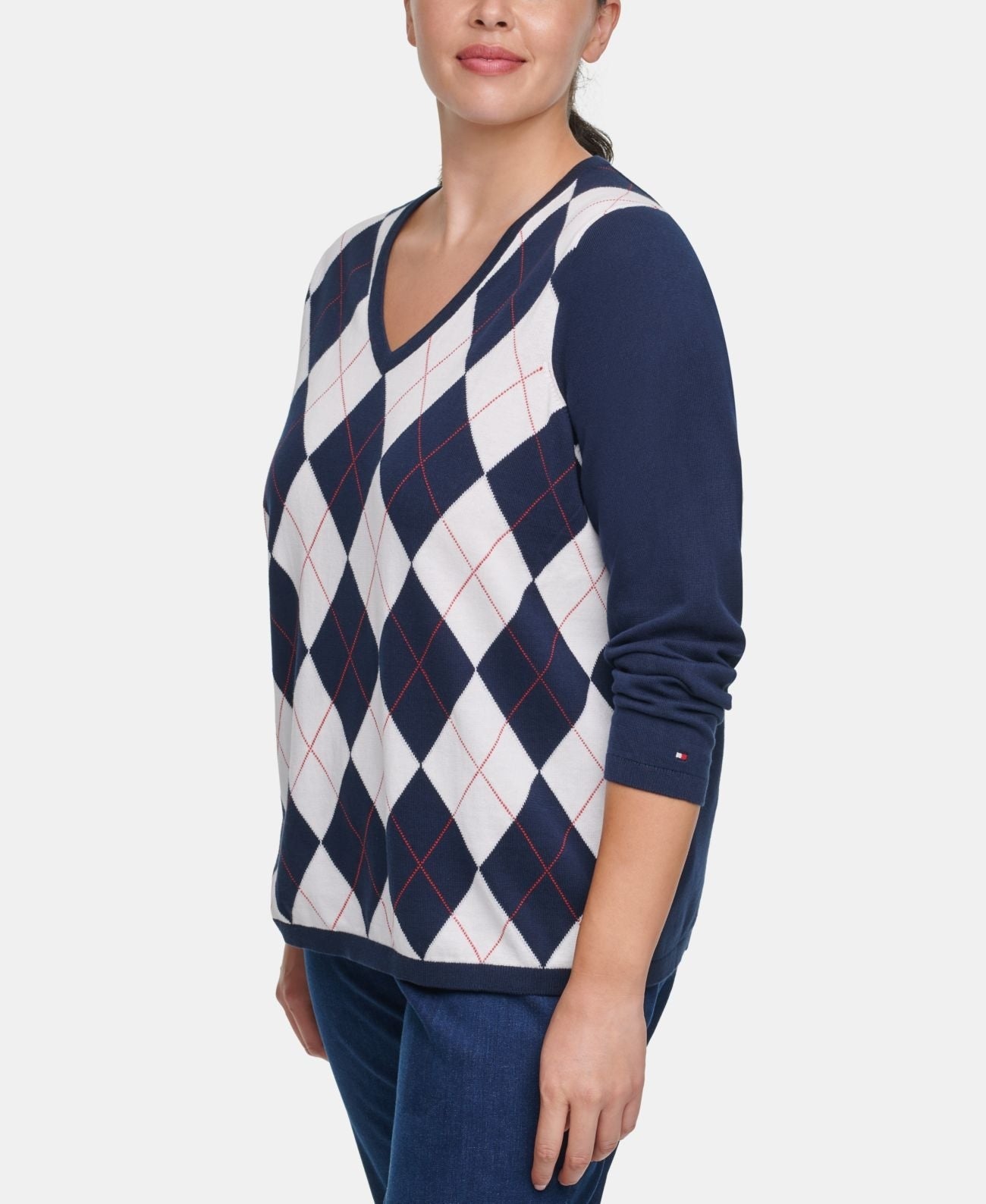 Tommy Hilfiger Women's Plus Size Ivy Cotton Argyle Sweater Blue Size 2X