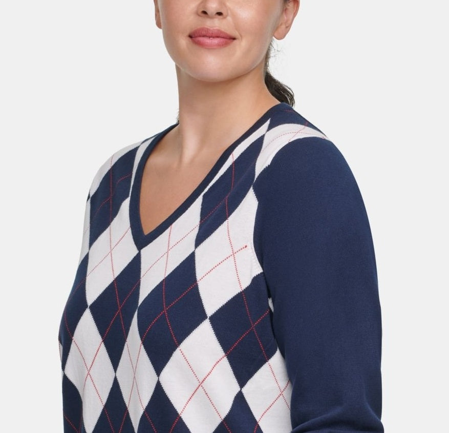 Tommy Hilfiger Women's Plus Size Ivy Cotton Argyle Sweater Blue Size 2X