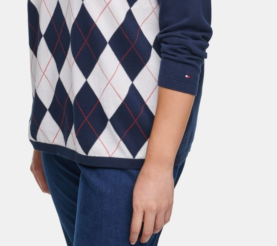 Tommy Hilfiger Women's Plus Size Ivy Cotton Argyle Sweater Blue Size 2X