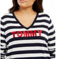 Tommy Hilfiger Women's Plus Ivy Striped Logo Sweater Blue Size 3X