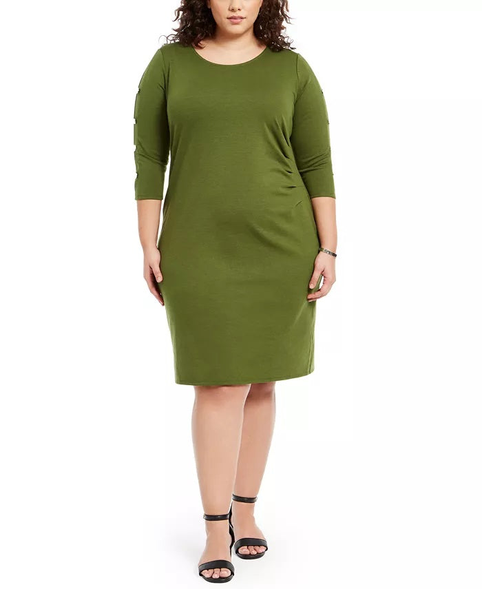 NY Collection Women's Plus Size Ruched Dress Green Size 2X