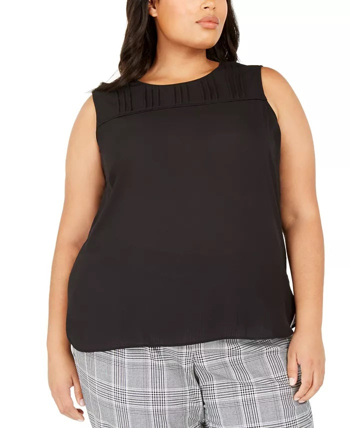 Calvin Klein Women's Sleeveless Pleated Neck Top Black Size XX-Large
