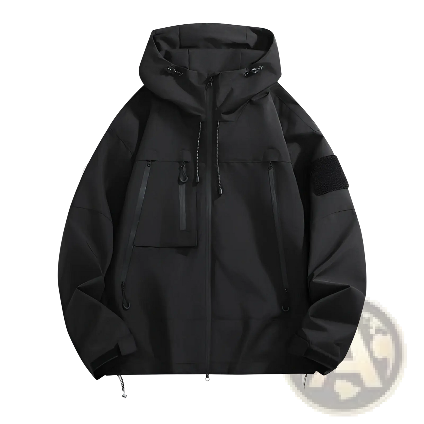 Tactical Hooded Shell Jacket with Sleeve Patch Details