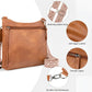 Tan Faux Leather Multi Pocket Crossbody Bag with Patterned Strap