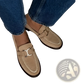 Tan Suede Horsebit Loafers with Round Toe and Flat Heel