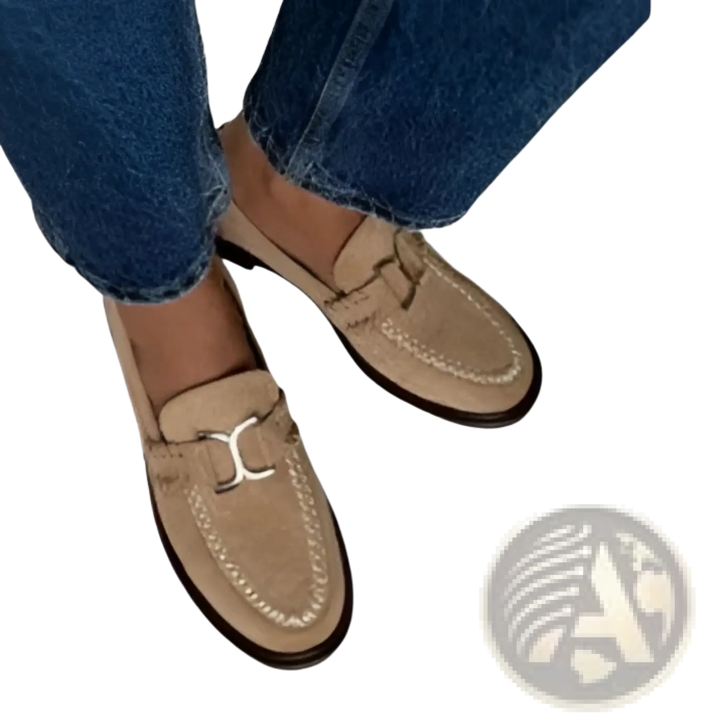 Tan Suede Horsebit Loafers with Round Toe and Flat Heel