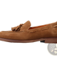 Tan Suede Tassel Loafers with Stitched Rubber Sole