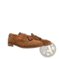 Tan Suede Tassel Loafers with Stitched Rubber Sole