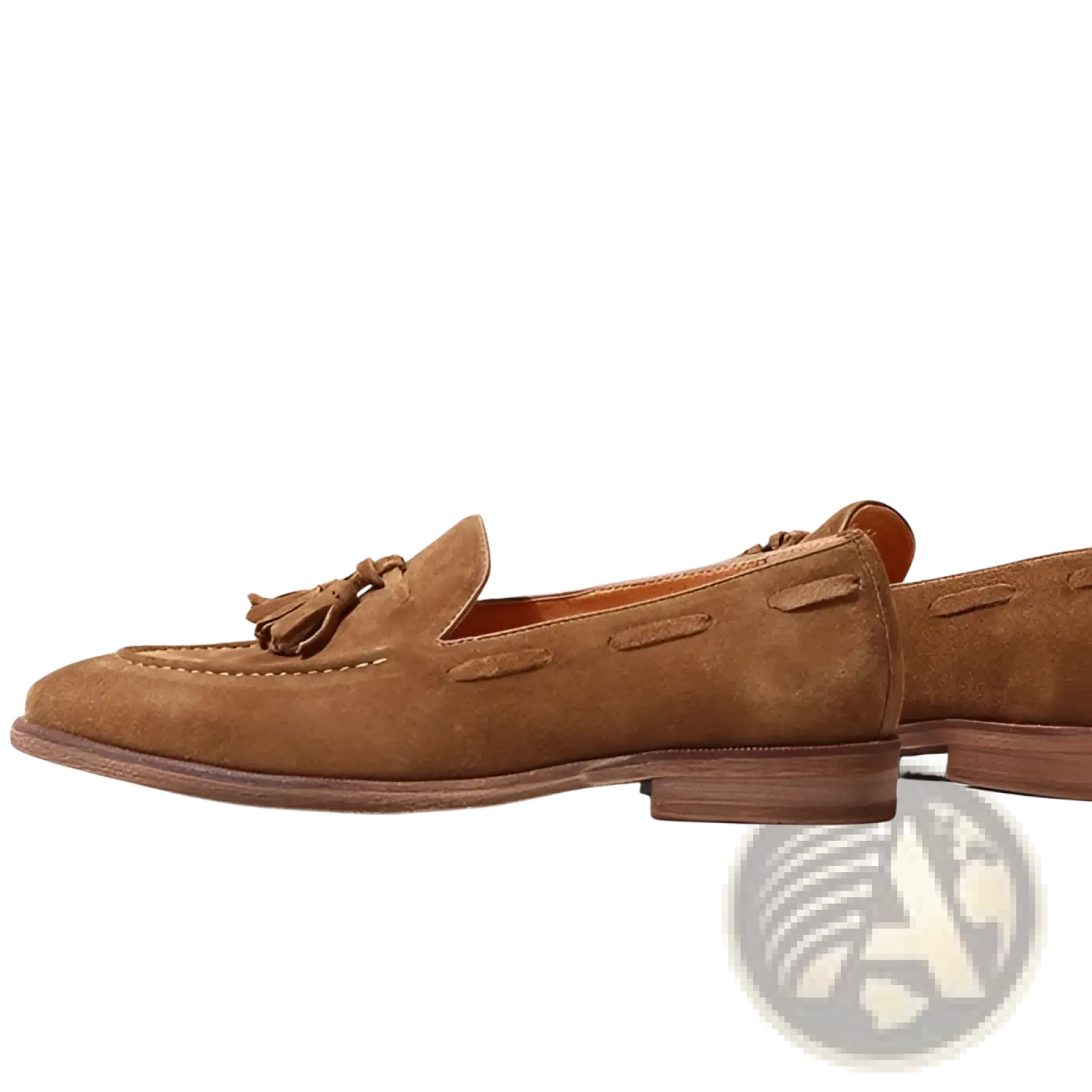 Tan Suede Tassel Loafers with Stitched Rubber Sole
