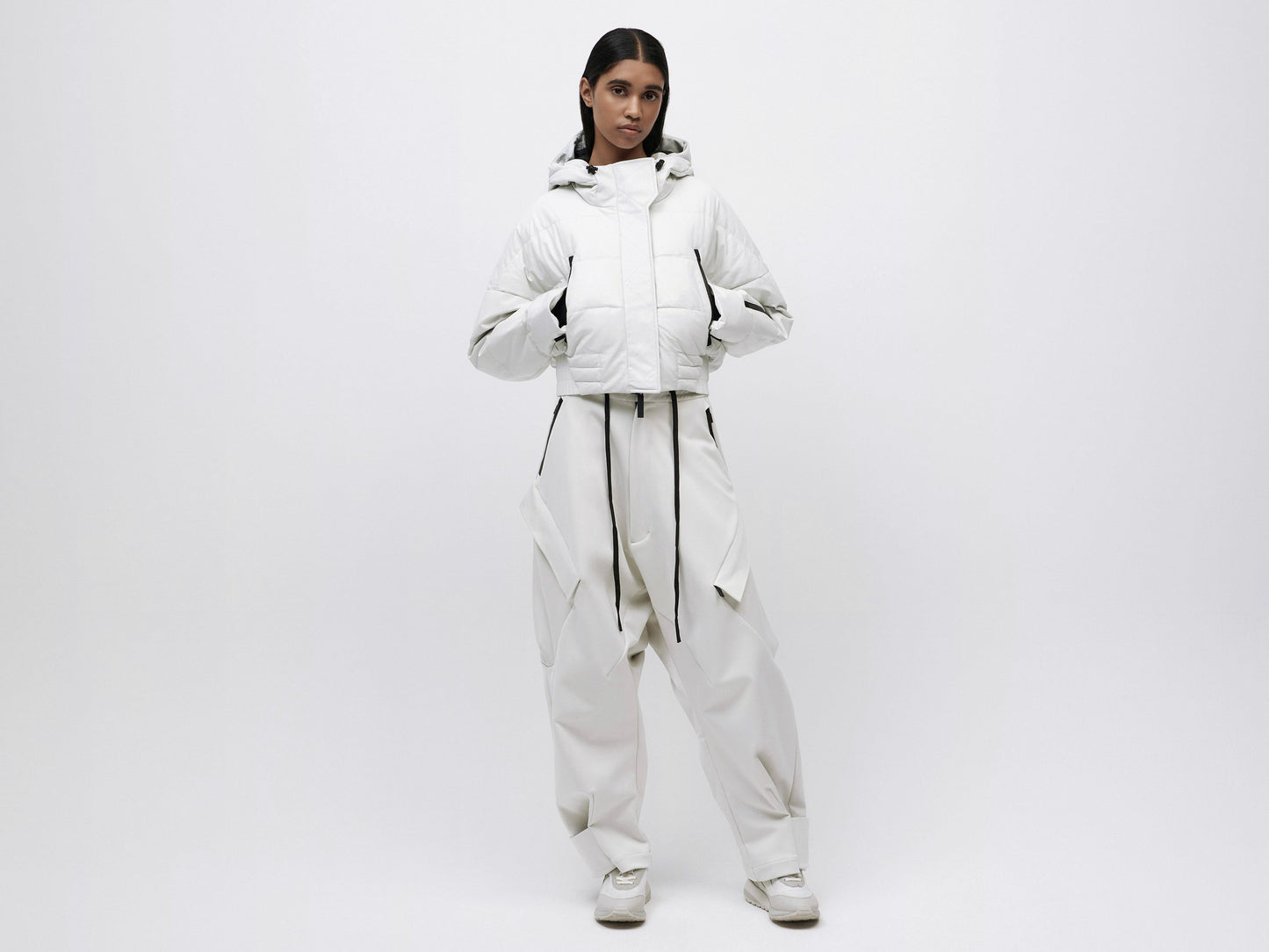 Cropped Leather Down Jacket - Vaporous Grey