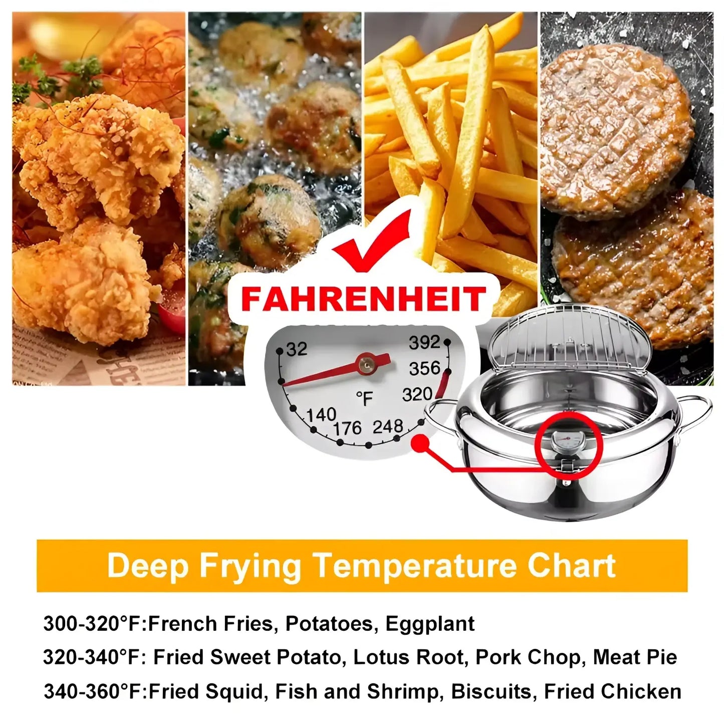 Tempura Deep Fryer 304 Stainless Steel Pot 4.2l
