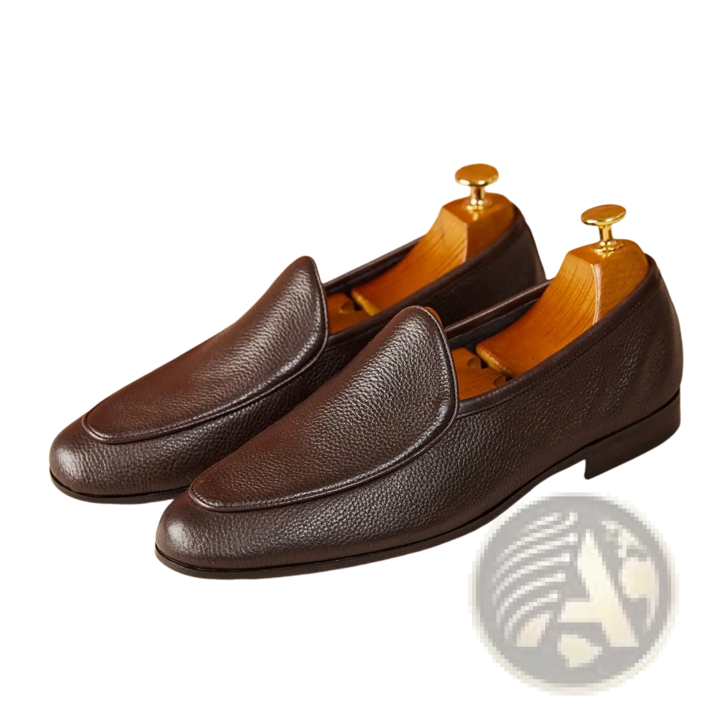 Textured Cowhide Leather Pointed Toe Loafers