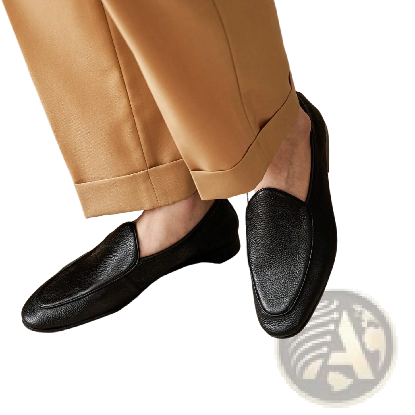Textured Cowhide Leather Pointed Toe Loafers