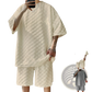 Textured Geometric Cotton Blend T-shirt and Shorts Set