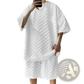 Textured Geometric Cotton Blend T-shirt and Shorts Set