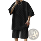 Textured Geometric Cotton Blend T-shirt and Shorts Set