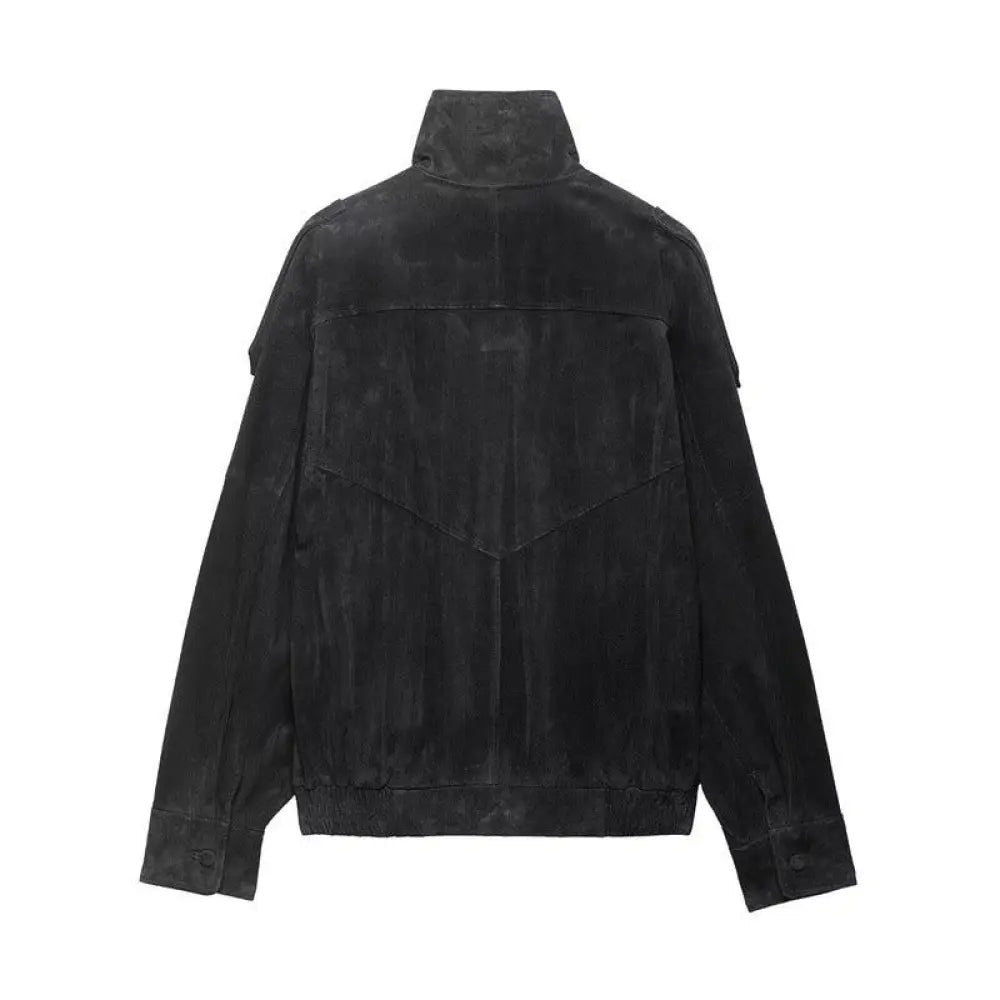 Women's Textured Black Suede Moto Biker Jacket