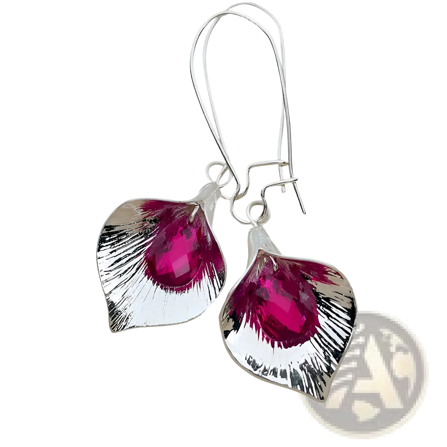 Textured Silver Orchid Crystal Drop Earrings
