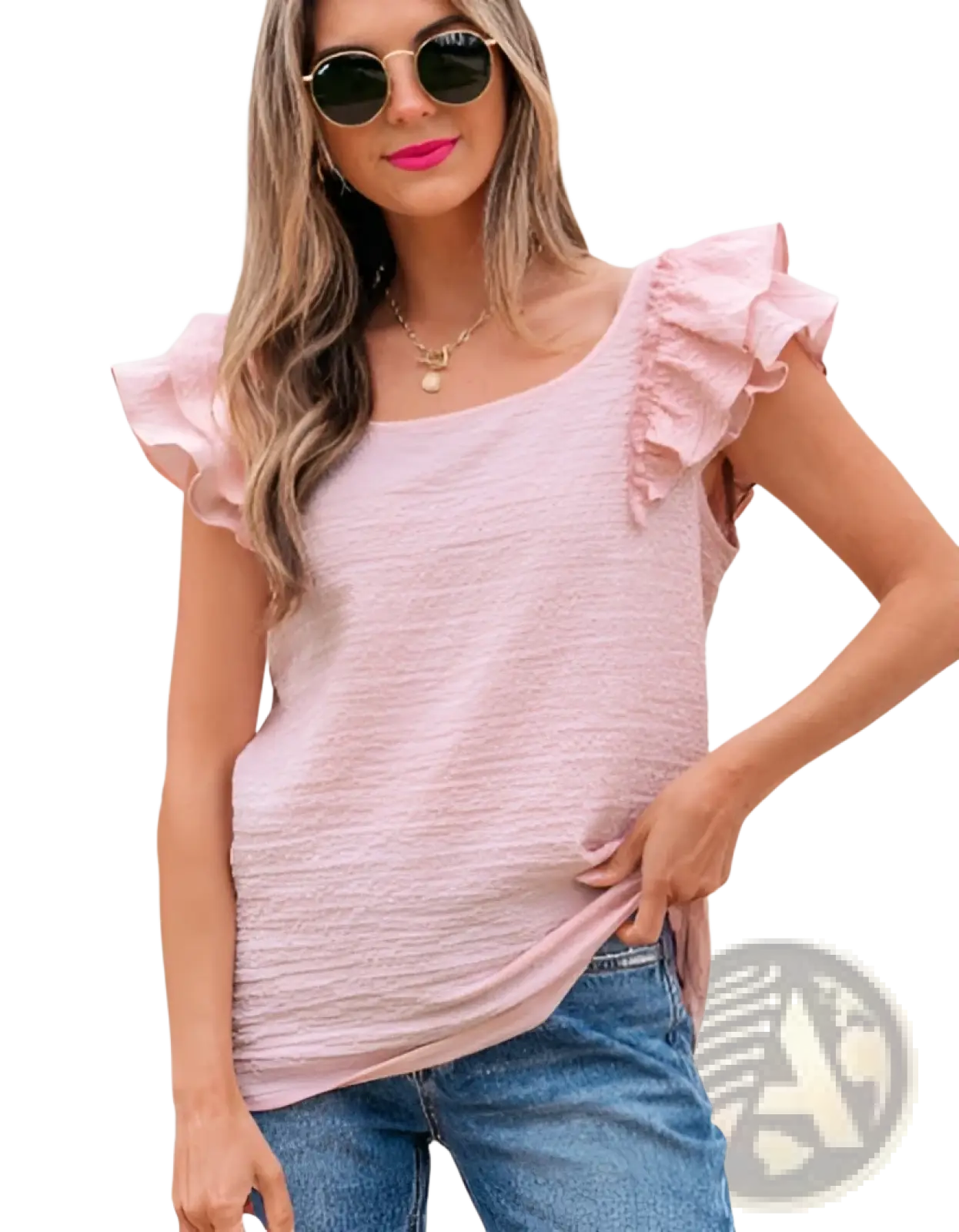 Textured Square Neck Butterfly Sleeve Blouse