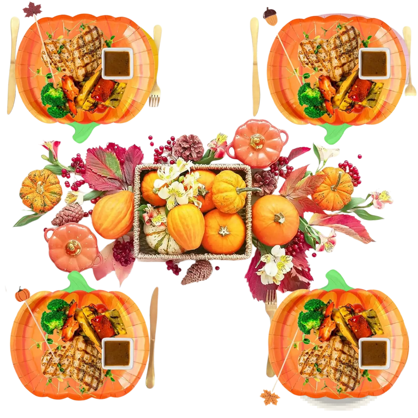 Thanksgiving Pumpkin Paper Plates and Tableware Set