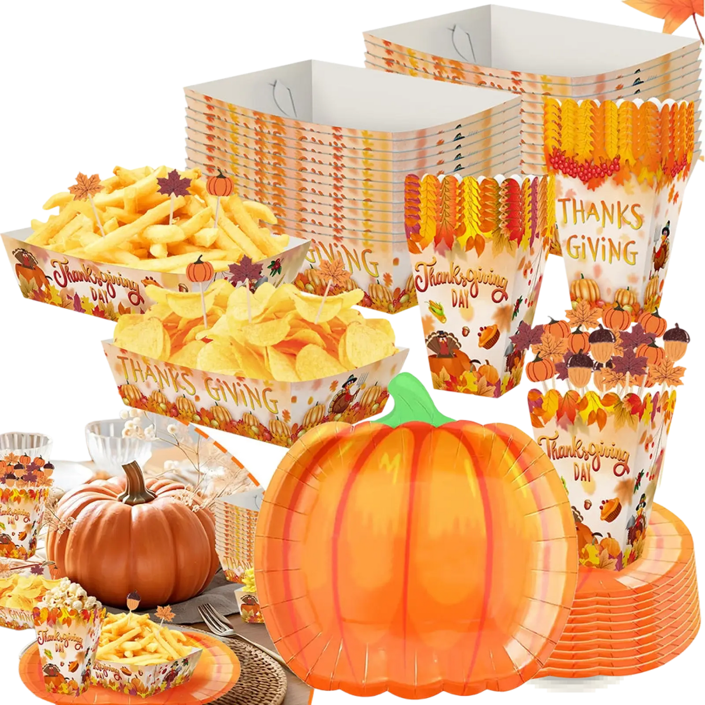 Thanksgiving Pumpkin Paper Plates and Tableware Set