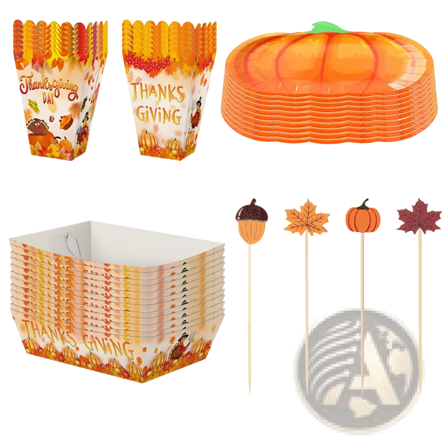 Thanksgiving Pumpkin Paper Plates and Tableware Set