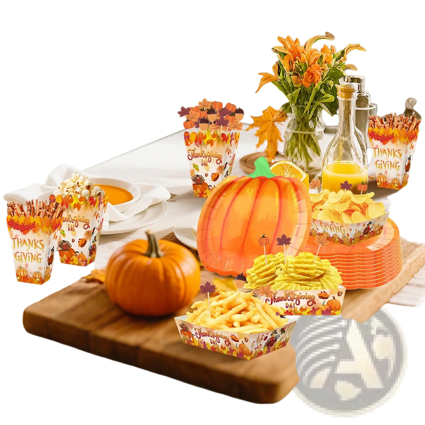 Thanksgiving Pumpkin Paper Plates and Tableware Set