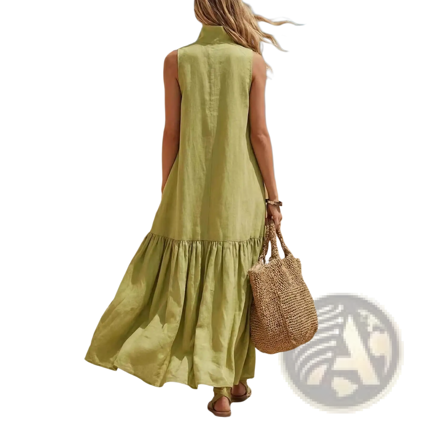 Tiered Sleeveless Maxi Dress with Zipper Neckline