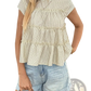 Tiered Striped Ruffle Hem Blouse in Beige